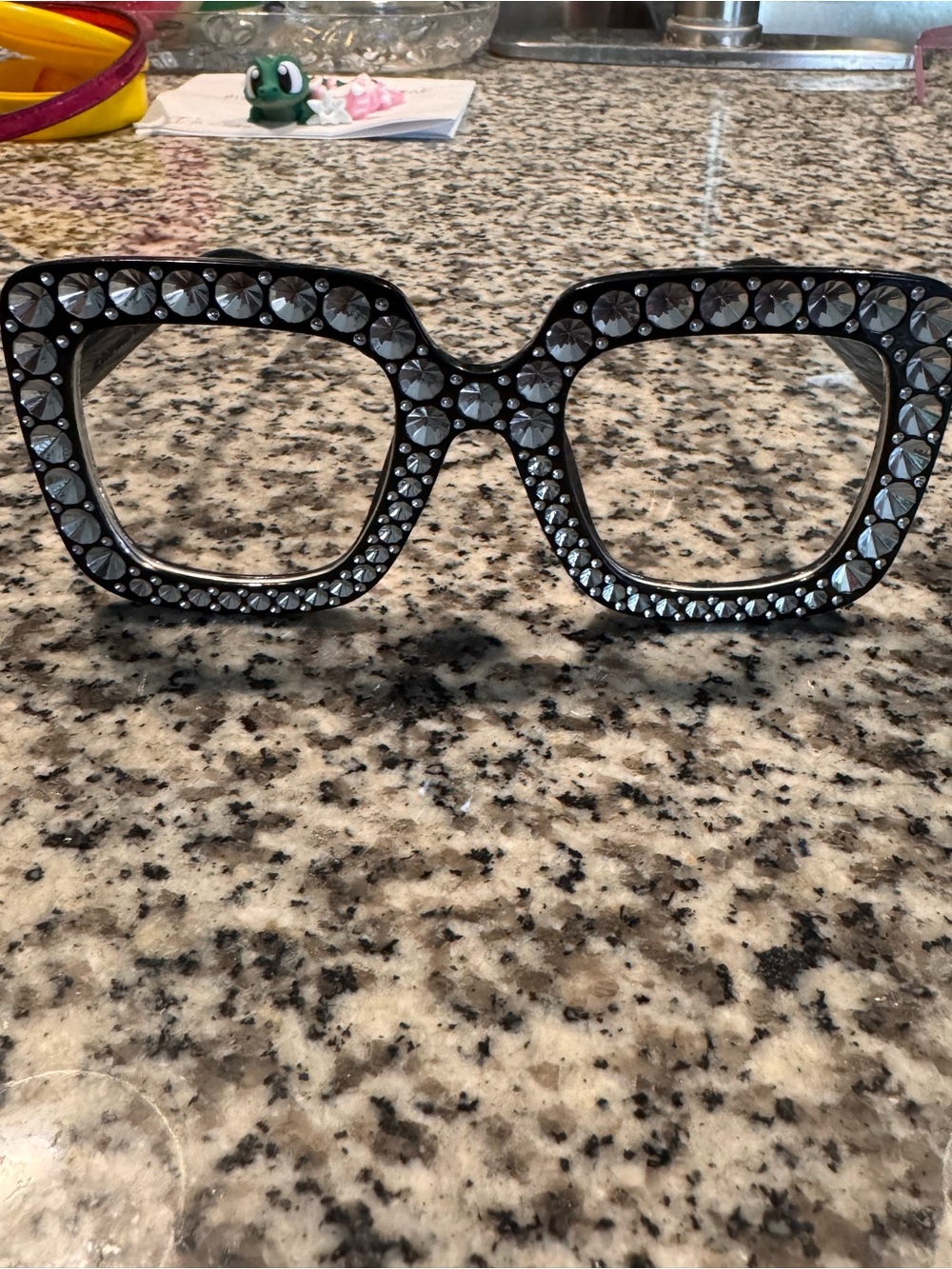 Embellished Black Crystal Square Sunglasses